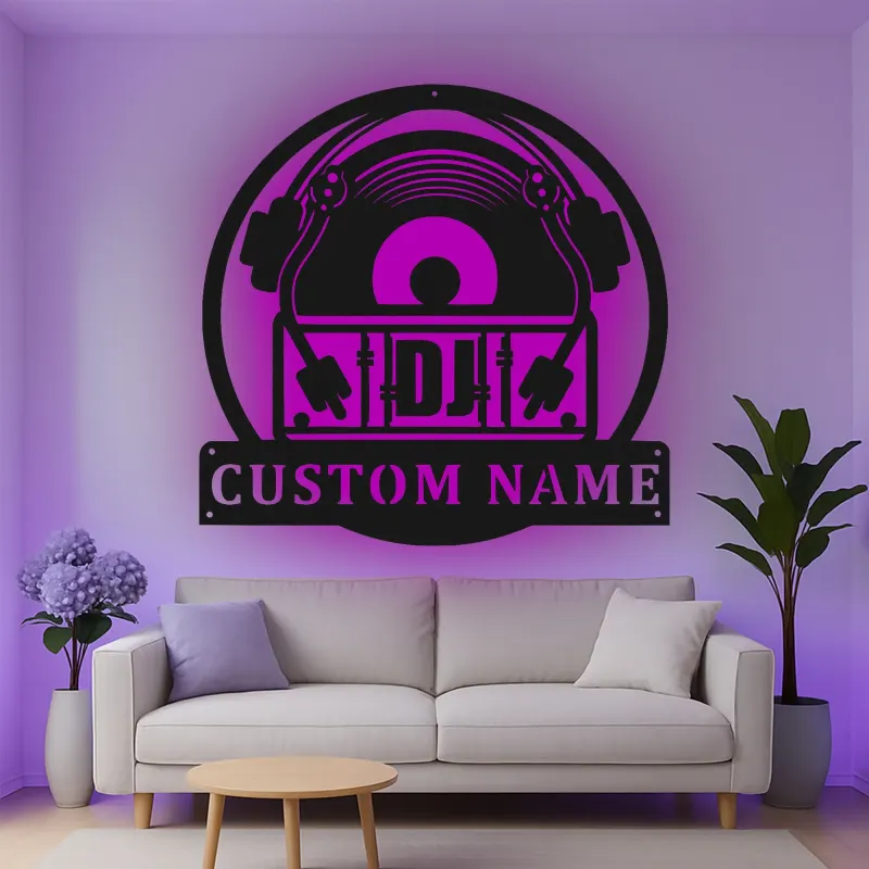 Cartel de metal personalizado con luz LED de tornamesa regalo personalizado para amantes de la música decoración de estudio o man cave
