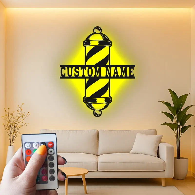 Custom Barber Pole Led Light Metal Wall Art Personalized Gift for Barbers Salon Decor Sign