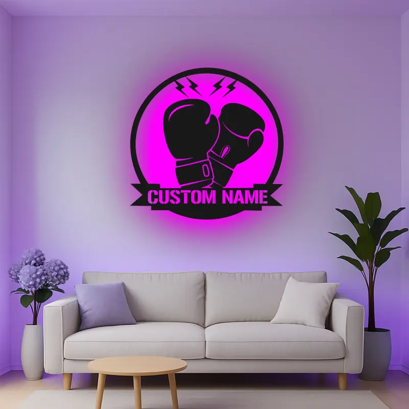 Cartel de metal LED de guantes de boxeo personalizado regalo para boxeadores, gimnasio o decoración de cueva de hombre 2