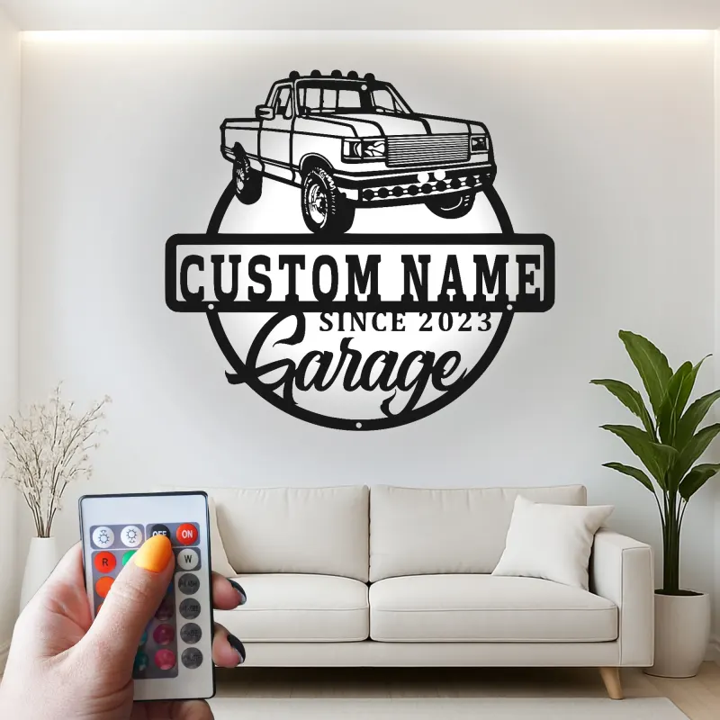Insegna in metallo LED personalizzata per garage di camion, regalo per appassionati di auto, decorazione per man cave o garage