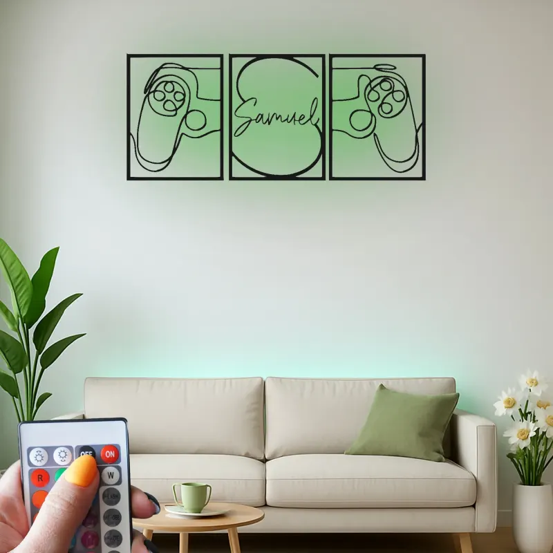 Insegna personalizzata per gamer | Arte in metallo LED con controller da gioco | Decorazione su misura per sala gaming per streamer e ragazzi