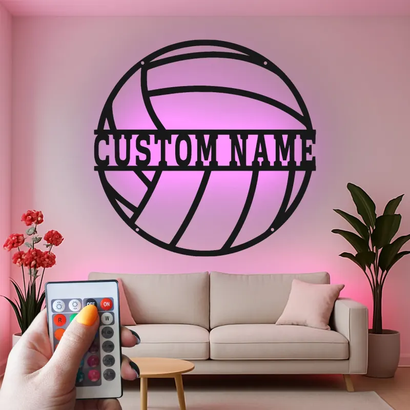 Custom Volleyball Led Light Metal Wall Art Personalized Sports Gift for Athlete Game Room or Bedroom Decor