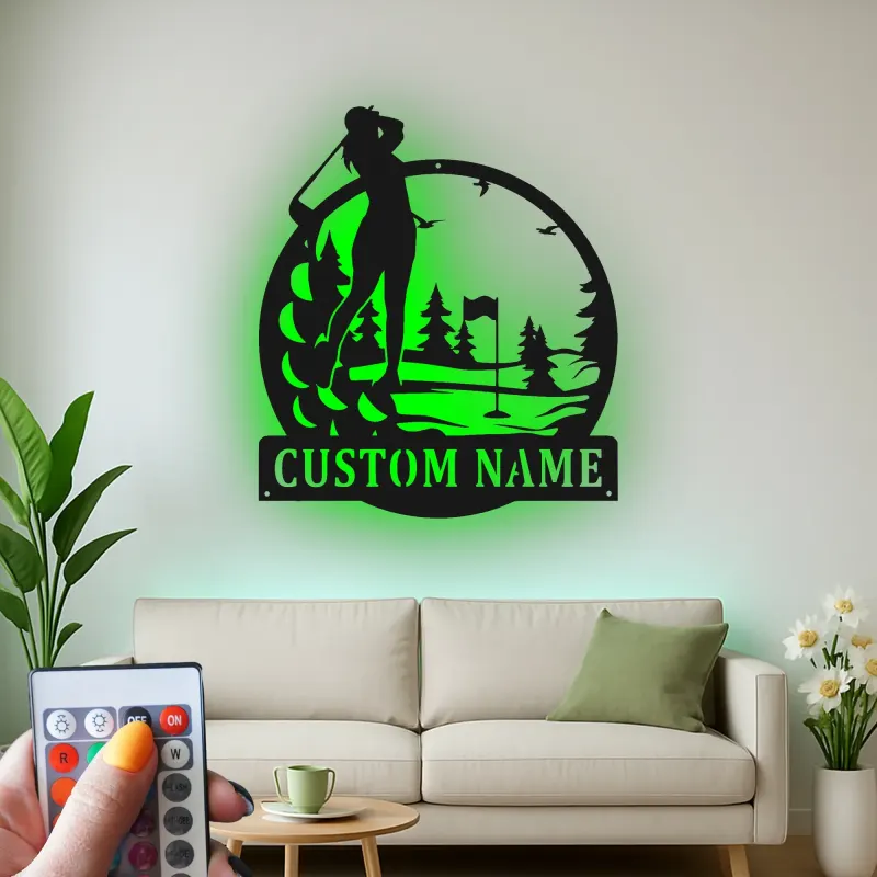 Custom Golfer LED Metal Sign | Personalized Golf Wall Art | Unique Gift for Golf Lover & Home Decor