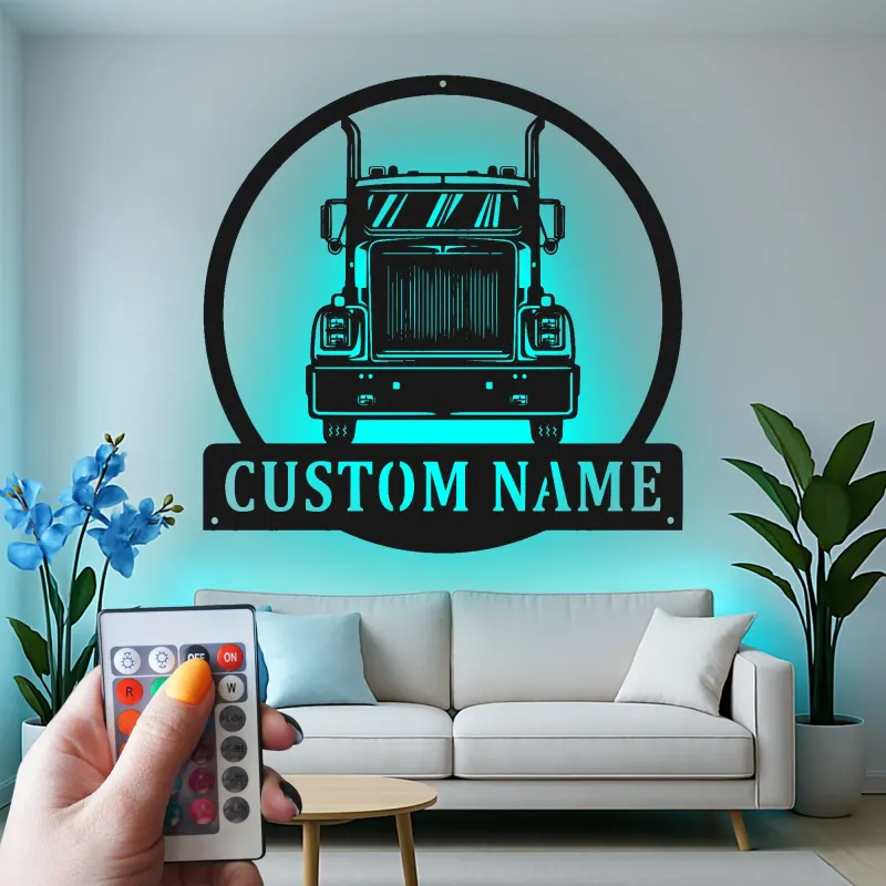 Custom Semi Truck Led Light Metal Wall Art Personalized Gift for Truckers Garage or Man Cave Decor 12