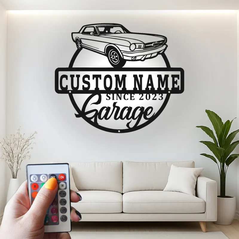 Personalisierte LED-Wandkunst aus Metall mit Oldtimer – Geschenk für Autoenthusiasten und Man-Cave-Deko