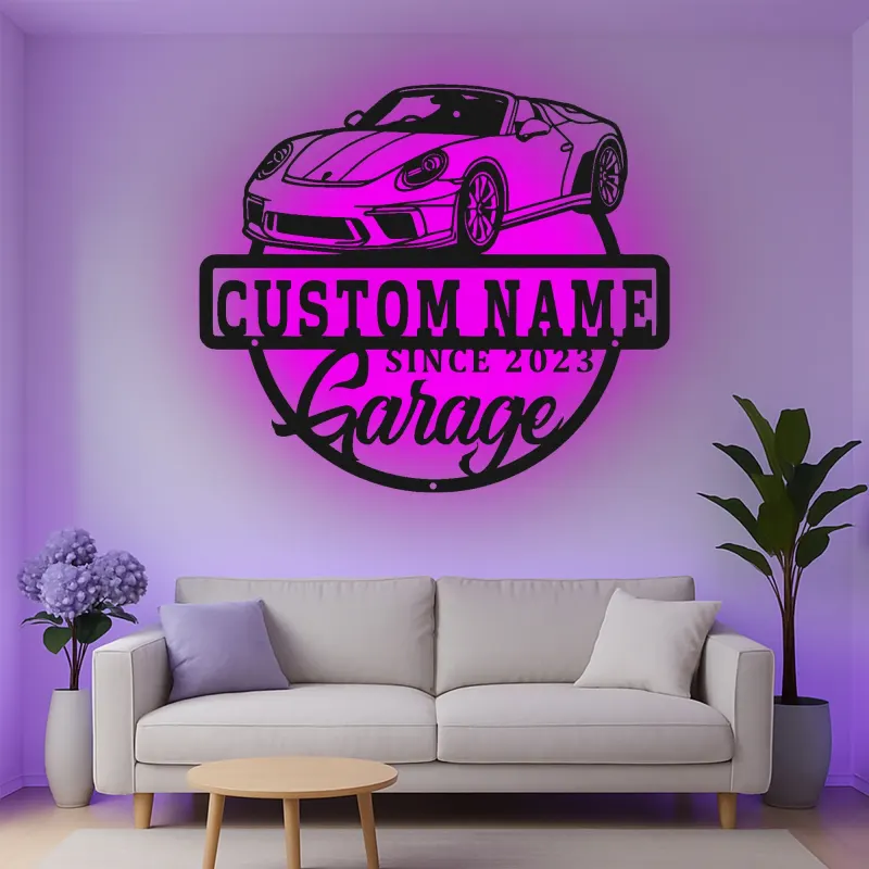 Custom Sports Car Led Light Metal Wall Art Personalized Garage Gift for Him Man Cave Car Enthusiast Decor