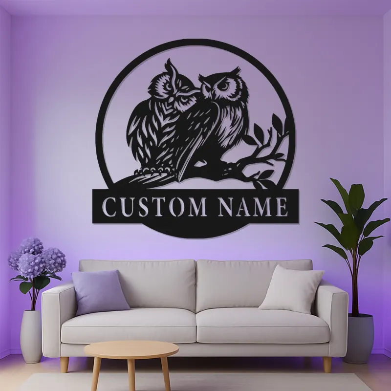 Insegna LED Personalizzata con Gufo | Arte in Metallo del Gufo Cornuto | Regalo per Amanti della Natura per Cabin o Decorazione per Casa