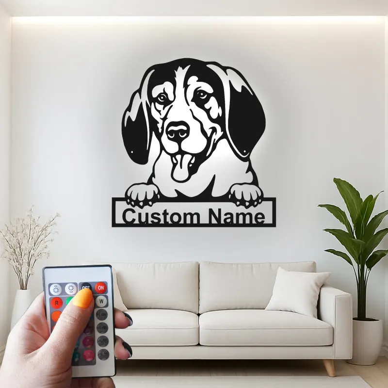 Cartel de metal LED personalizado con Beagle, regalo para amantes de los perros, decoración para sala de estar