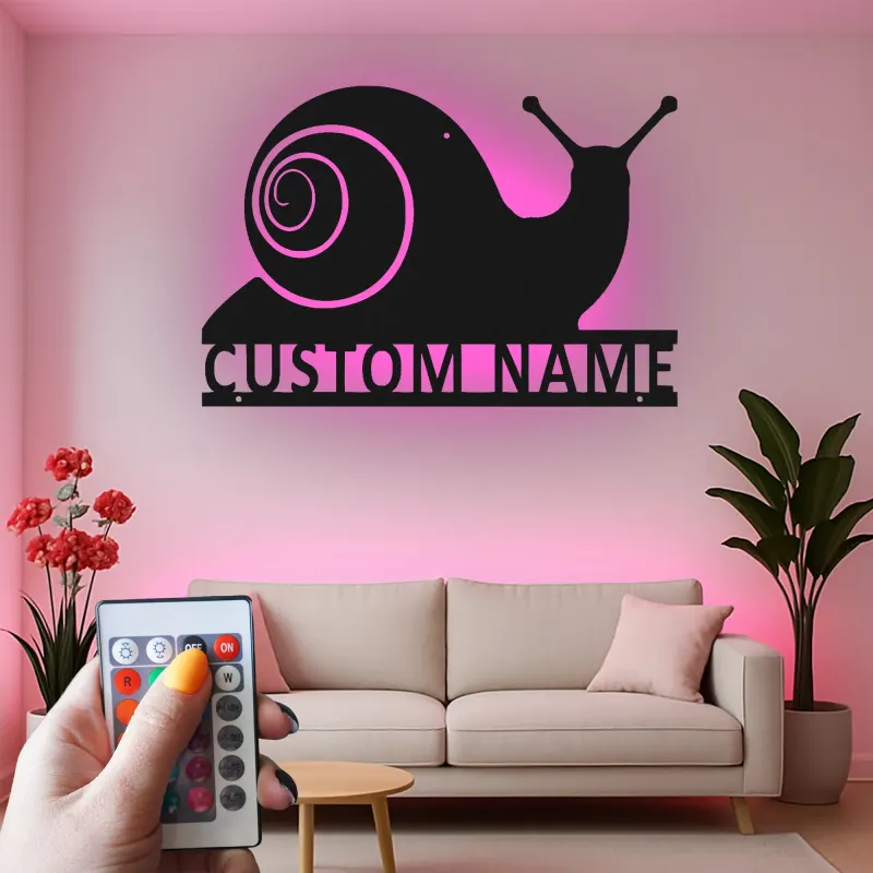Cartel de metal personalizado de caracol | Decoración mural retroiluminada con LED | Regalo personalizado para jardinero | Decoración para patio y jardín