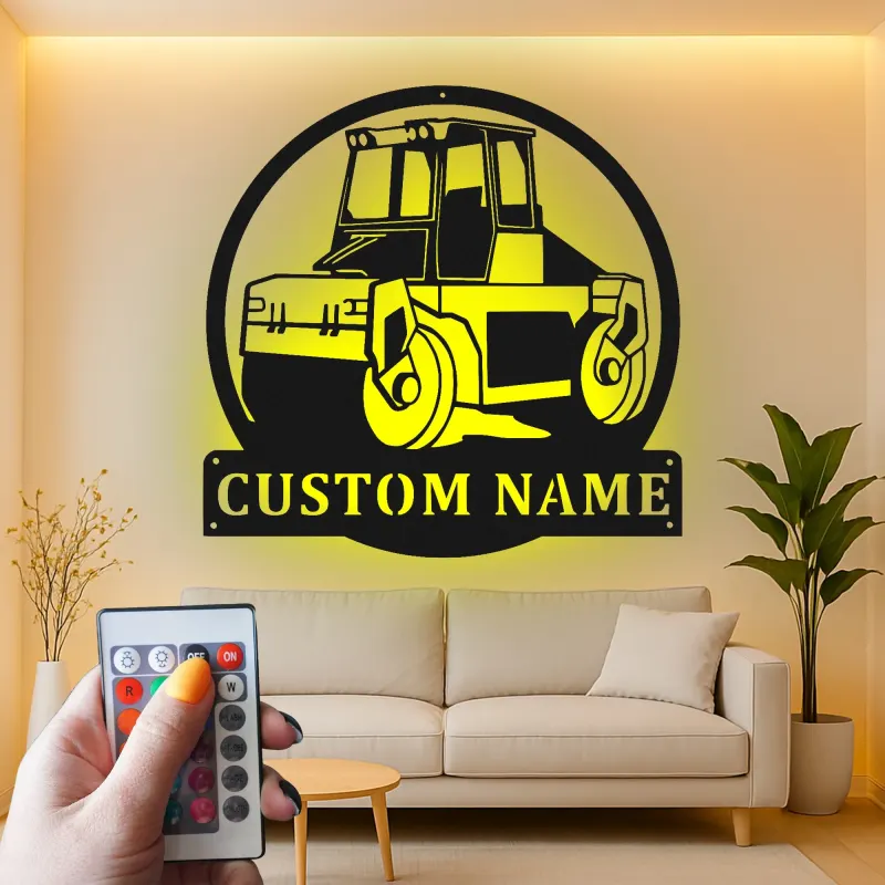 Señal LED de rodillo de carretera | Arte de vehículo de construcción personalizado | Decoración de equipo pesado personalizada para regalo de operador o man cave