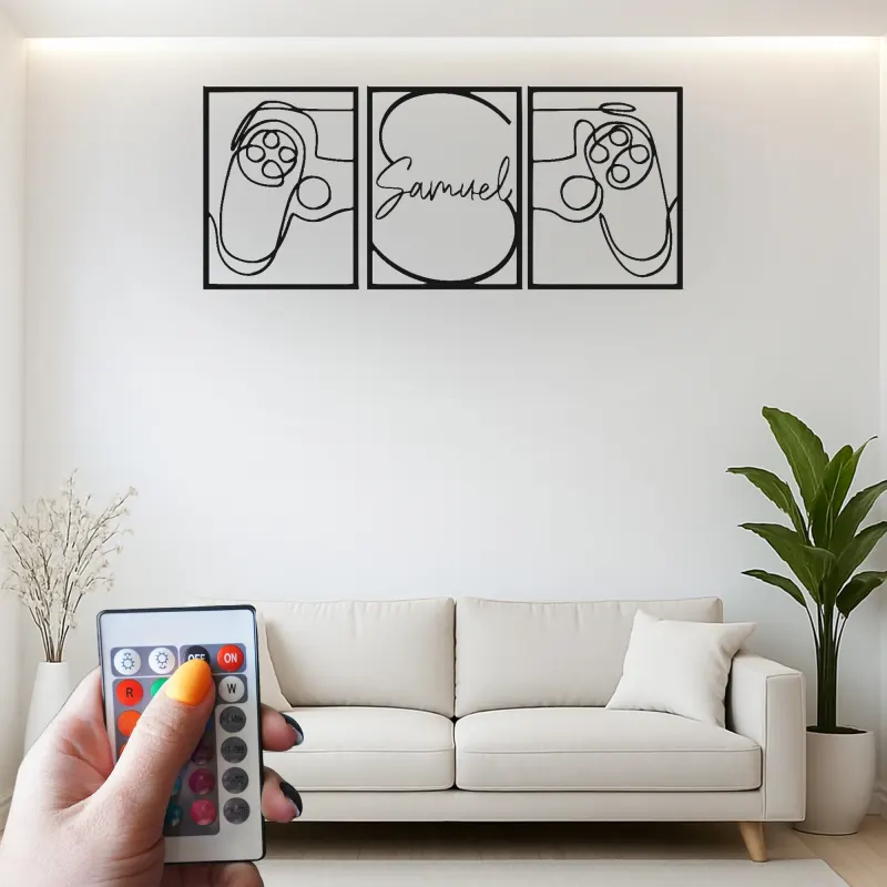 Insegna personalizzata per gamer | Arte in metallo LED con controller da gioco | Decorazione su misura per sala gaming per streamer e ragazzi