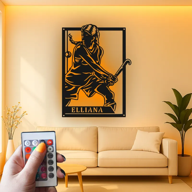 Custom Field Hockey Sign | Personalized LED Metal Wall Art | Athlete Name Decor for Girls Room | Sports Gift