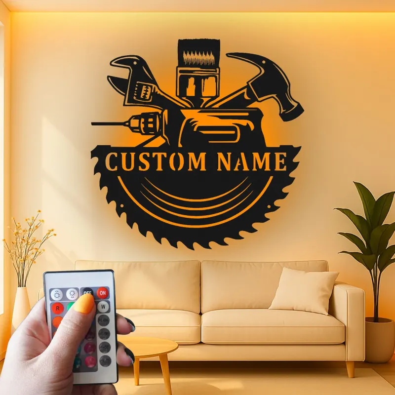 Custom Tool Set Led Light Metal Wall Art Personalized Gift for Handyman Garage or Workshop Decor 2