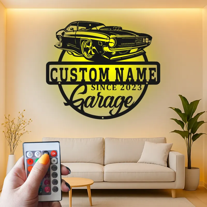 Custom Muscle Car Led Light Metal Wall Art Personalized Garage Gift for Car Enthusiasts Man Cave Decor 4
