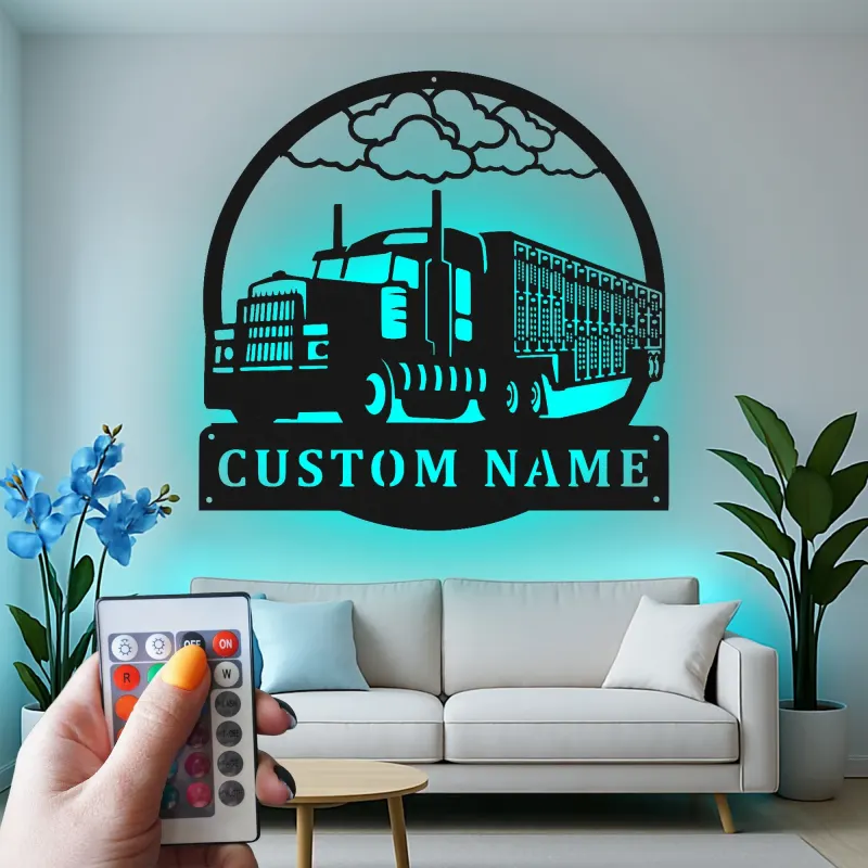 Arte murale in metallo personalizzata per camion semi | Insegna LED per big rig personalizzata | Targa per camionista per garage, ufficio e man cave | Regalo per camionista
