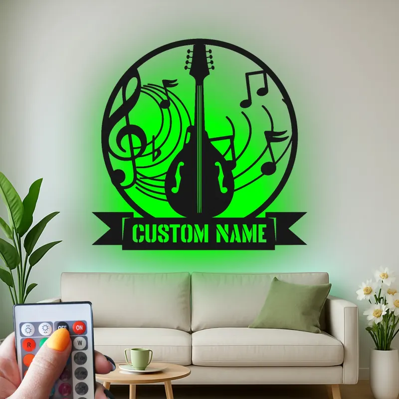 Custom Guitar LED Sign | Personalized Metal Wall Art for Music Room | Musician Name Plaque with Lights
