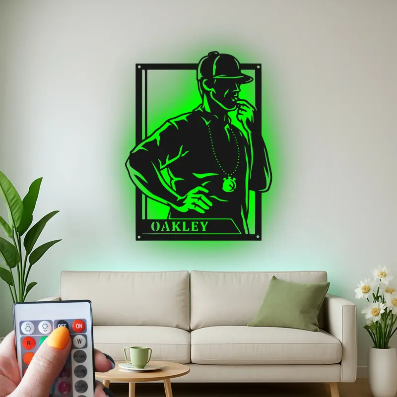 Décoration murale en métal LED personnalisée pour silhouette d'entraîneur - Cadeau pour passionnés de sport, décoration de salle de jeux