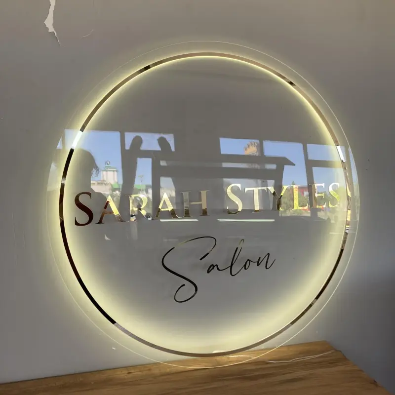 Custom LED Backlit Round Acrylic Business Sign | Personalized 3D Logo | Premium Office & Salon Wall Decor