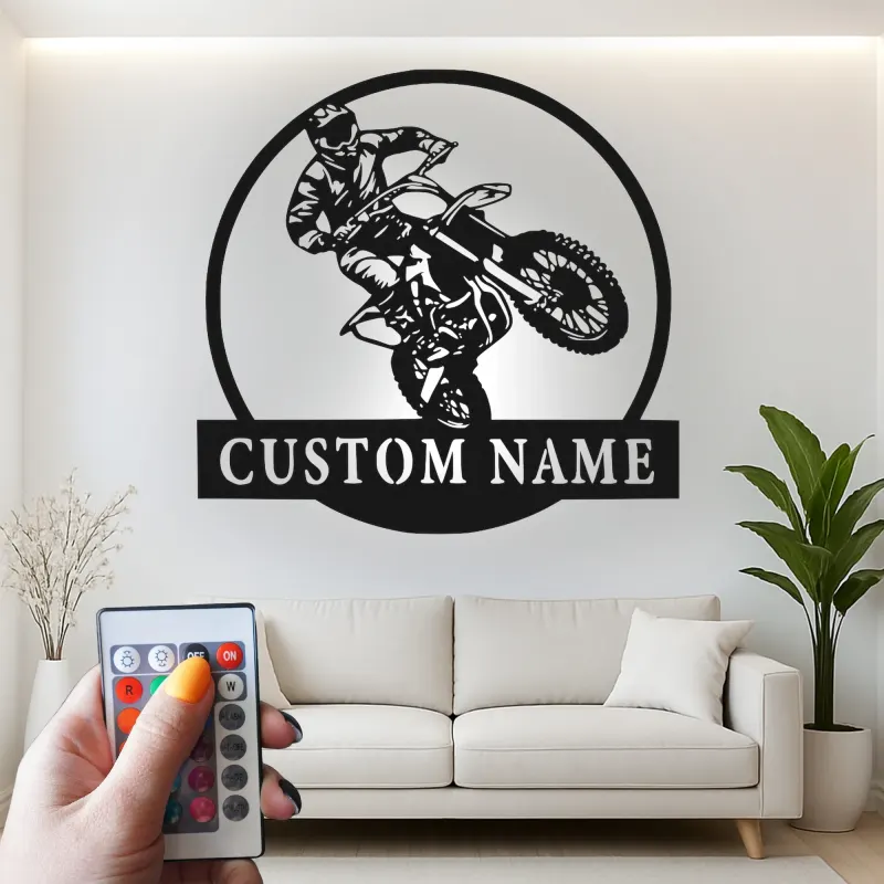 Custom Motocross Rider Led Light Metal Wall Art Personalized Gift for Dirt Bike Enthusiasts Garage or Man Cave Decor 7