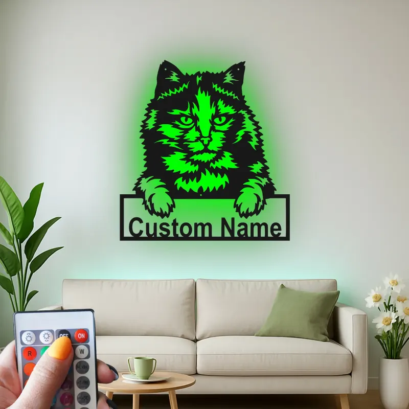 Décoration murale en métal personnalisée en forme de silhouette de chat avec rétroéclairage LED - Cadeau pour les amoureux des animaux - Décor de salon