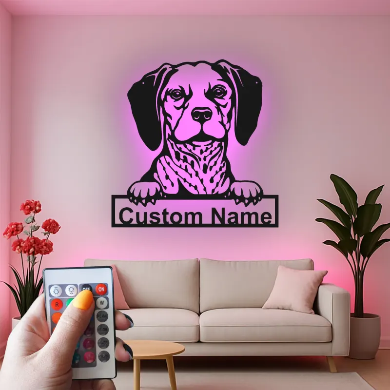 Cartel de metal LED personalizado con Beagle, regalo para amantes de los perros, decoración para sala de estar