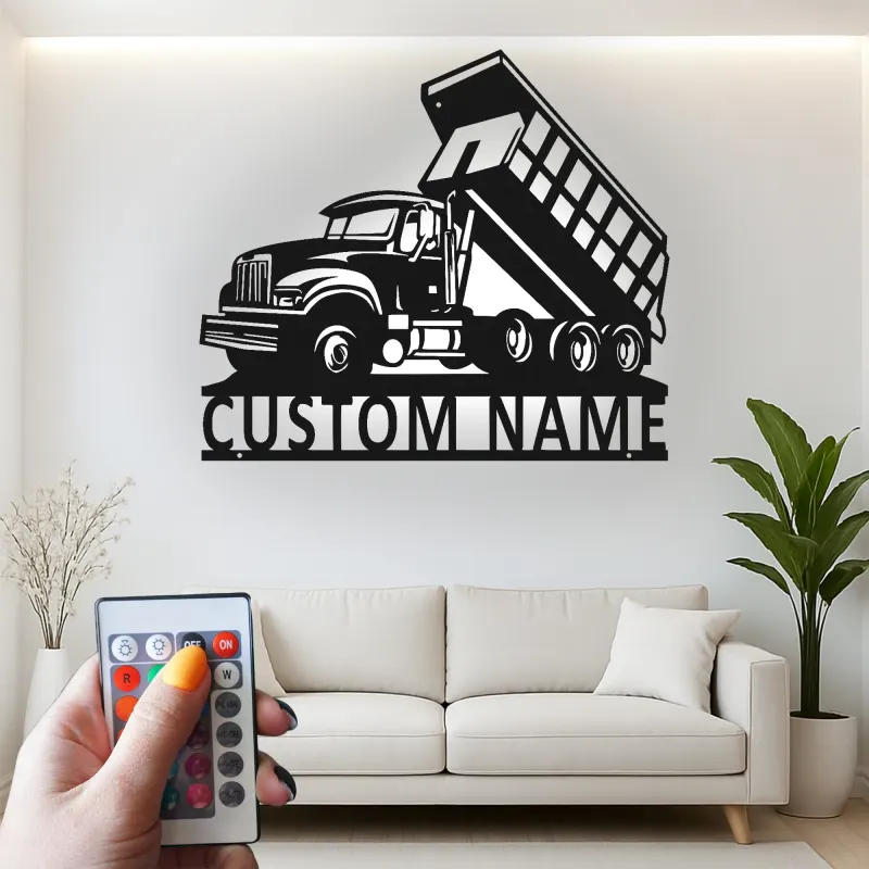 Cartel de metal LED de camión volquete personalizado, regalo para entusiastas de camiones, decoración para garaje u oficina 1