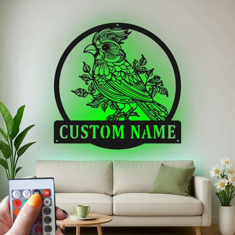 Personalisierte Vogel LED Licht Metall-Wandkunst – Geschenk für Naturfreunde, Schlafzimmer oder Wohnzimmer Dekor