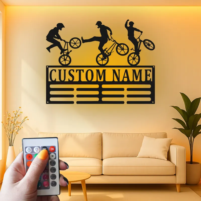 Personalisiertes BMX Radfahrer LED-beleuchtetes Metallschild Geschenk für BMX-Enthusiasten Spielzimmer oder Schlafzimmer Dekor
