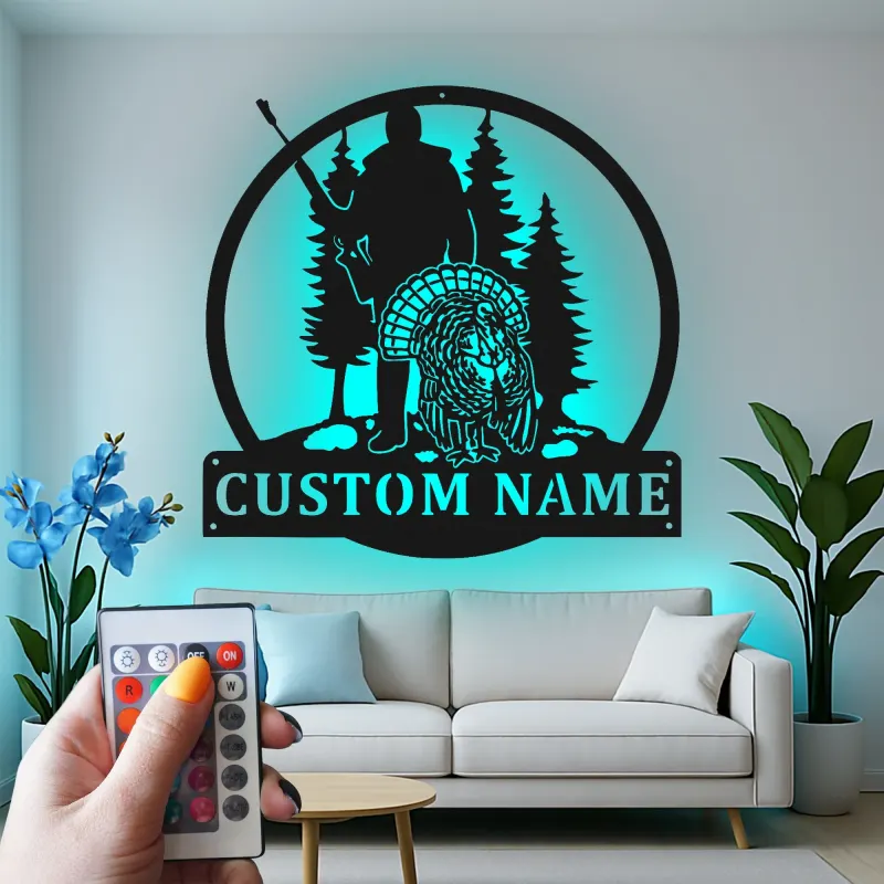 Insegna in metallo personalizzata per cacciatori e tacchini con luce LED regalo per appassionati di outdoor decorazione per cabin
