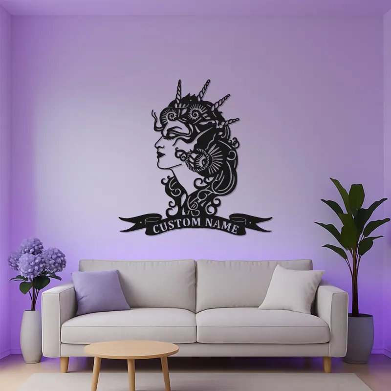 Decoración mural LED de metal de diosa | Decoración mística personalizada para dormitorio | Cartel con nombre a medida para ella