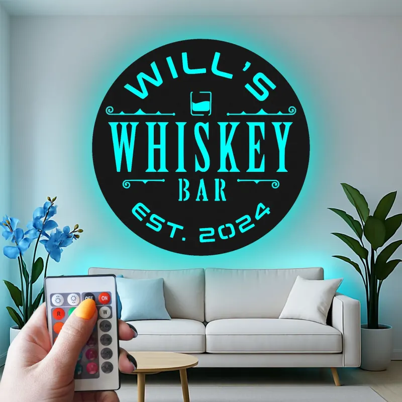 Cartel de metal personalizado con luz LED para bar de whisky, regalo personalizado para amantes del whisky, decoración de bar en casa