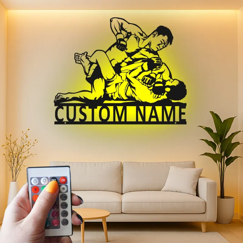 Insegna in metallo MMA personalizzata | Insegna LED per palestra o man cave | Regalo per combattenti di arti marziali