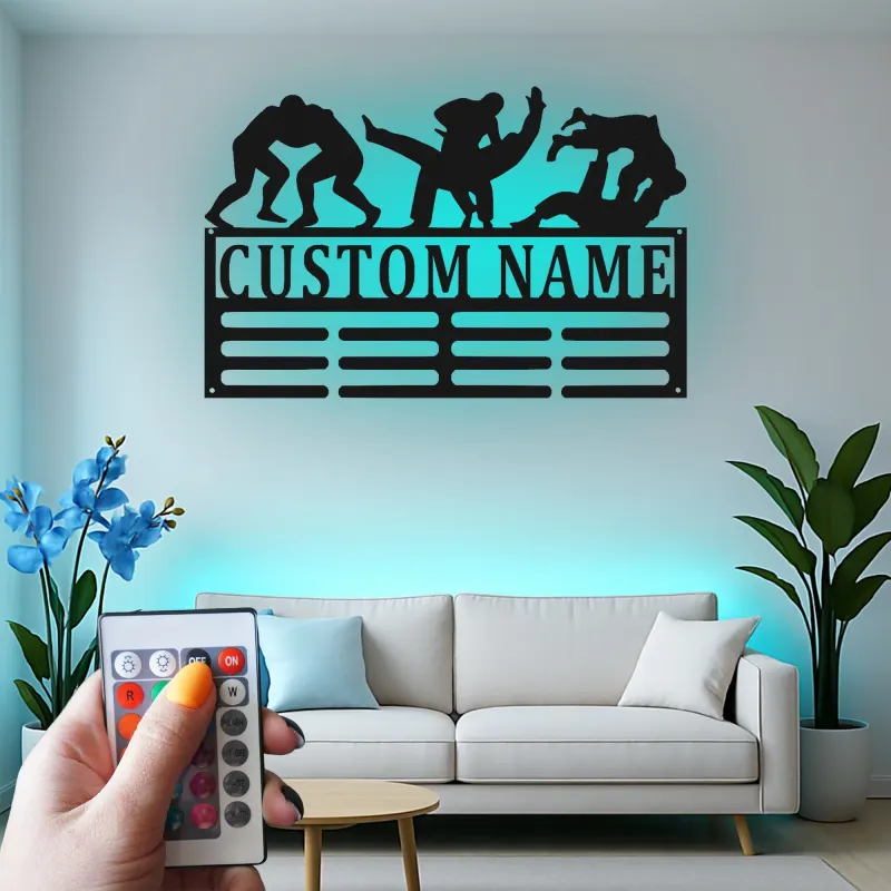 Personalisierte LED-beleuchtete Metall-Wandkunst mit Wrestling – Geschenk für Wrestler, Schlafzimmer oder Gym-Dekoration