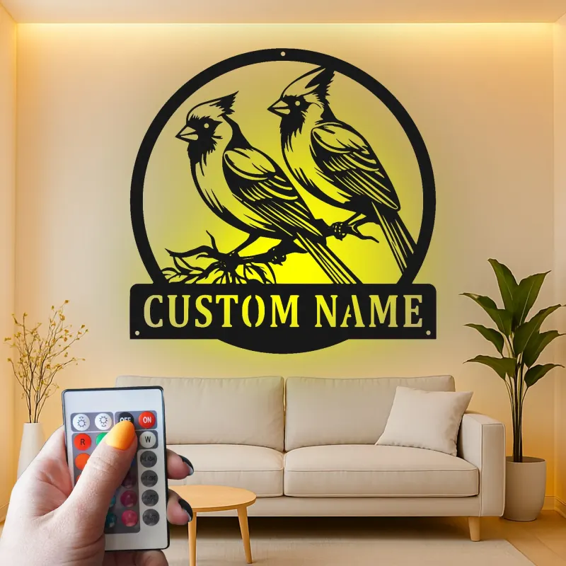 Décoration murale en métal personnalisée avec lumière LED en forme de cardinal