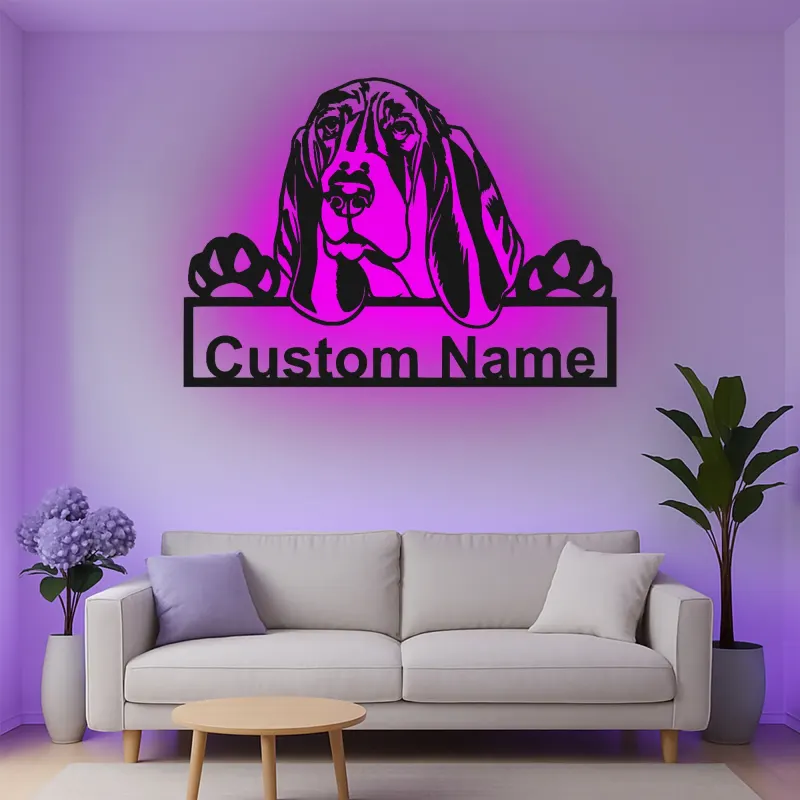 Personalisierte Bloodhound Led-Beleuchtung Metall-Wandkunst Geschenk für Hundeliebhaber Wohnzimmer Haustier-Dekoration