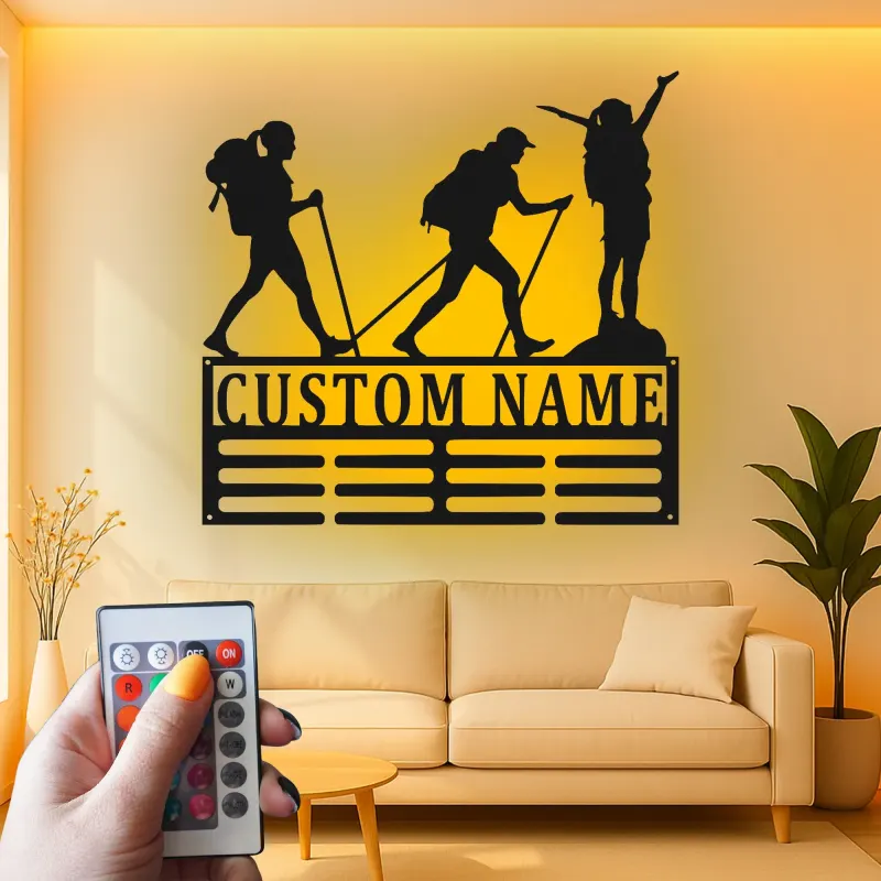Insegna con Nome Personalizzata per Escursionisti | Arte in Metallo LED per Amanti dell'Avventura | Regalo Decorativo per Outdoor
