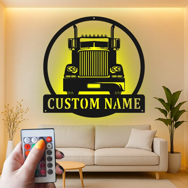 Custom Semi Truck Led Light Metal Wall Art Personalized Gift for Truckers Garage or Man Cave Decor 11