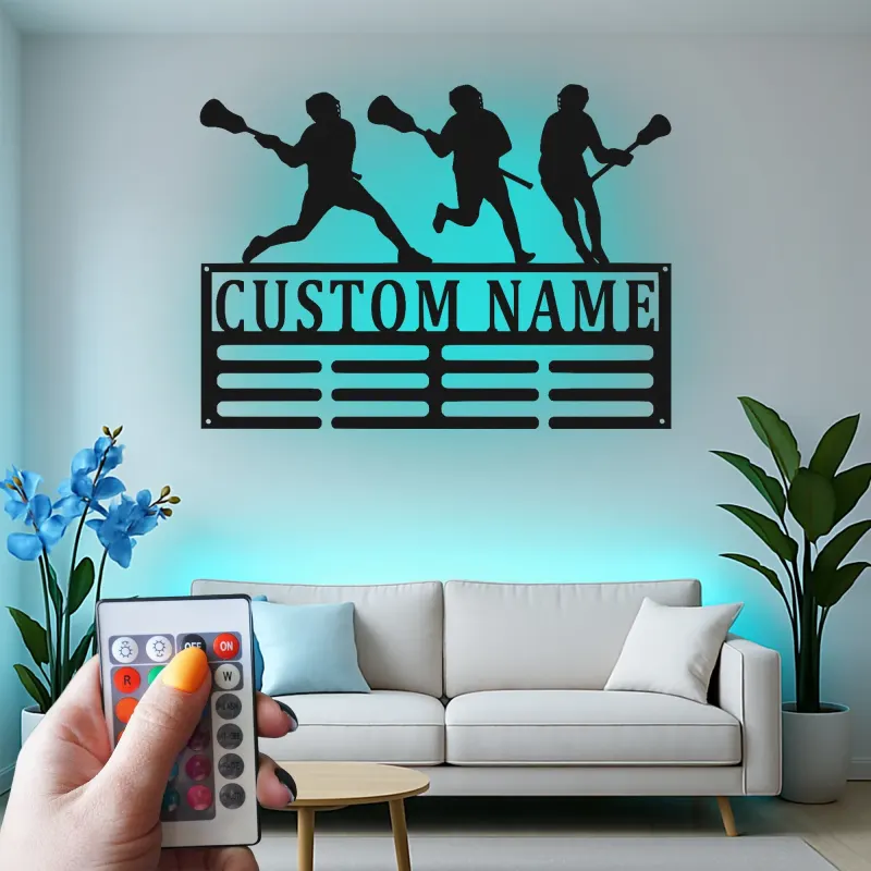 Insegna per Giocatore di Lacrosse Personalizzata | Arte in Metallo LED Personalizzata | Decorazione per Camera di Atleta | Regalo per Squadra di Lacrosse