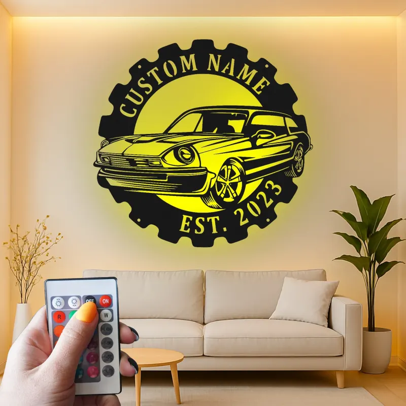 Cartel de metal LED de coche clásico personalizado regalo para entusiastas de coches decoración de garaje o cueva de hombre