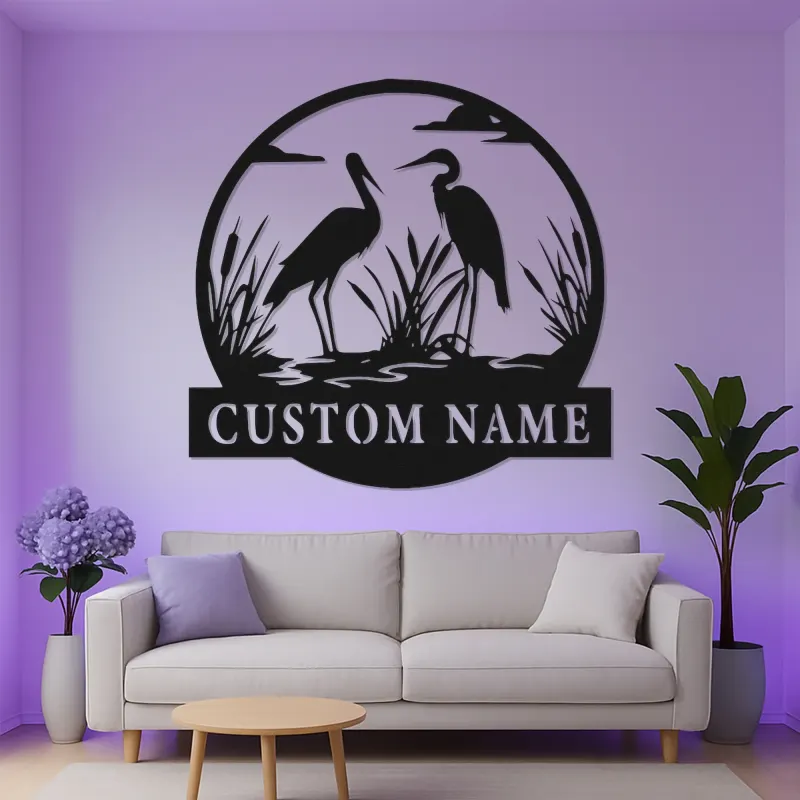 Personalized Heron Metal Wall Art | LED Backlit Wildlife Sign | Custom Lake House & Cabin Decor | Nature Lover Gift