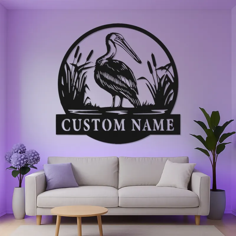 Insegna in metallo LED personalizzata Pelican | Decorazione per casa al mare costiera | Arte murale con silhouette di uccello illuminata | Regalo personalizzato per marina