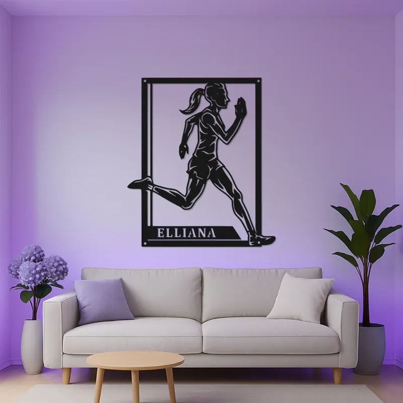 Personalized Female Runner Metal Wall Art | LED Name Sign for Athlete's Room | Custom Track & Field Gift