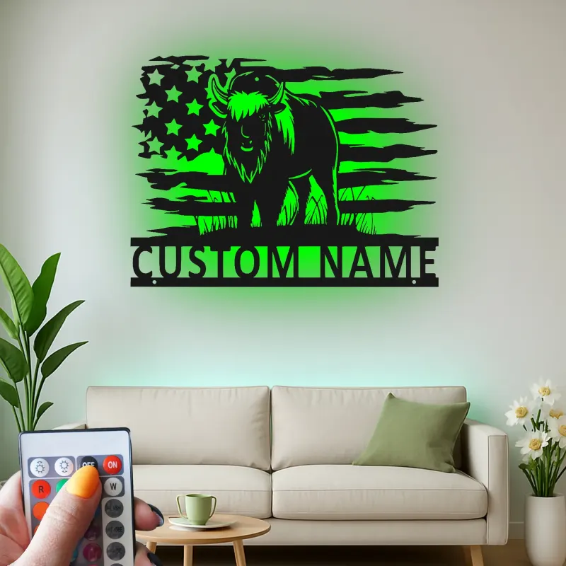 Insegna in metallo LED Bisonte Americano Personalizzata Regalo Patriottico Decorazione Rustica per Amanti della Fauna