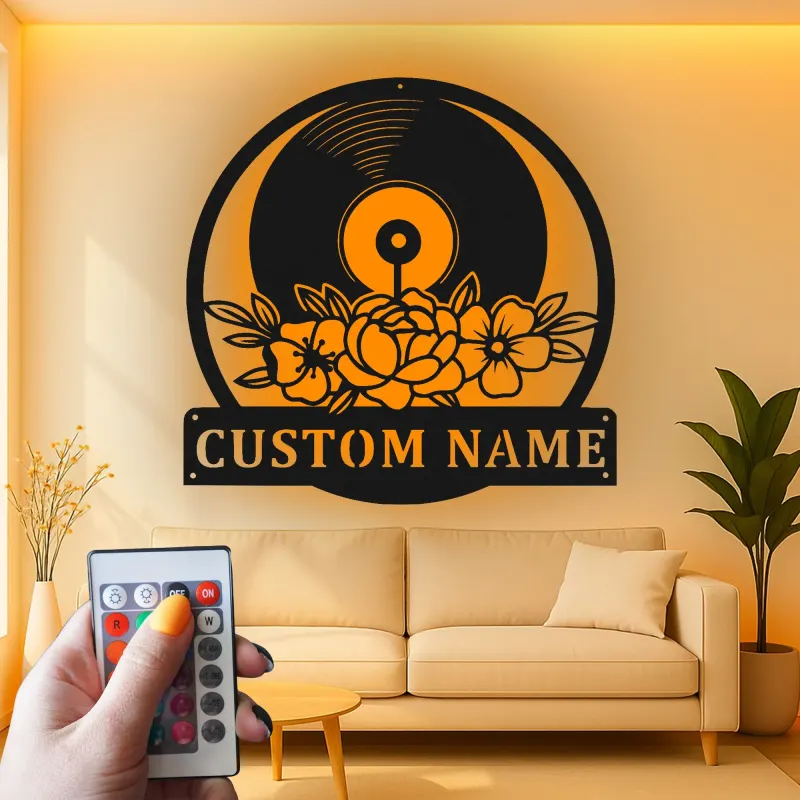 Cartel de metal LED de disco de vinilo personalizado para amantes de la música, regalo para estudio en casa 1