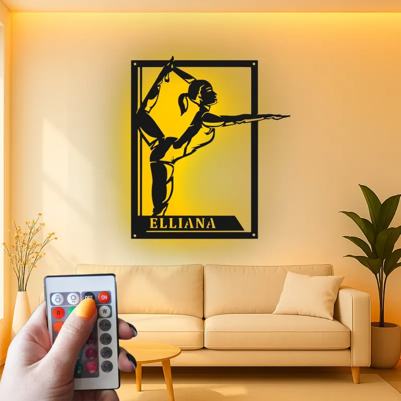 Gymnastics LED Metal Sign | Custom Name Wall Art for Girls Room | Personalized Gymnast Gift Light