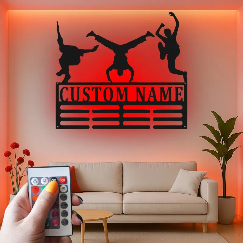 Cartel de metal personalizado con luz LED Breakdancer, regalo personalizado para bailarines, decoración de estudio de danza