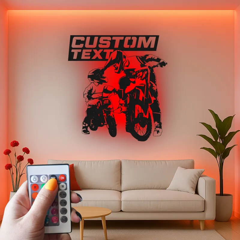 Custom Motocross Rider Led Light Metal Wall Art Personalized Gift for Dirt Bike Enthusiasts Garage or Man Cave Decor 2