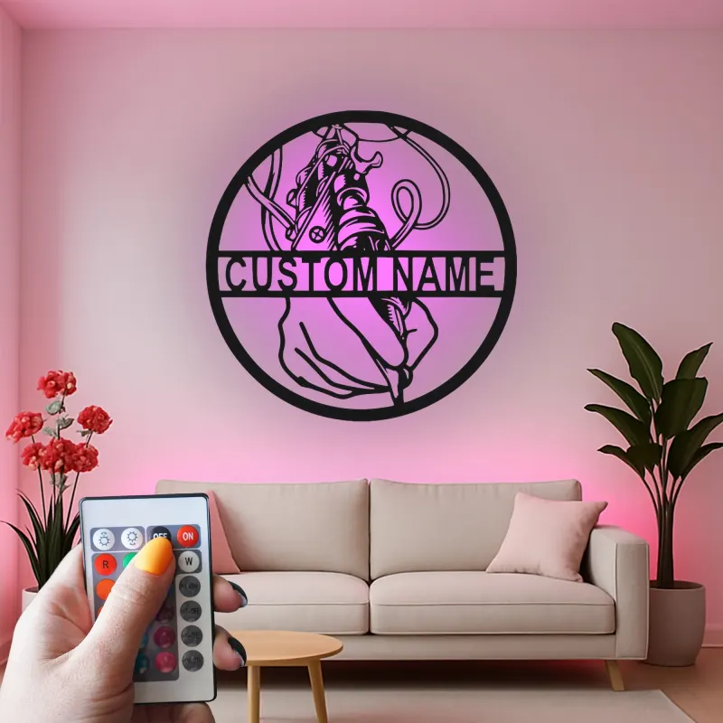 Panneau de Studio de Tatouage Personnalisé | Décoration Murale Métallique LED Personnalisée | Plaque de Nom d'Artiste de Tatouage | Panneau de Bienvenue pour Boutique