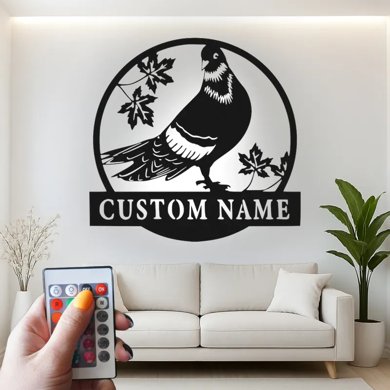 Personalized Pigeon LED Sign | Custom Metal Bird Art | Rock Dove Silhouette Wall Decor | Gift for Bird Lovers