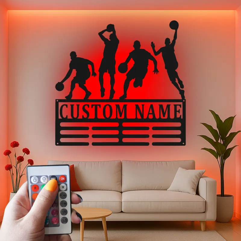 Insegna in metallo LED personalizzata per giocatore di basket - Regalo personalizzato per appassionati di sport e decorazione per sala giochi